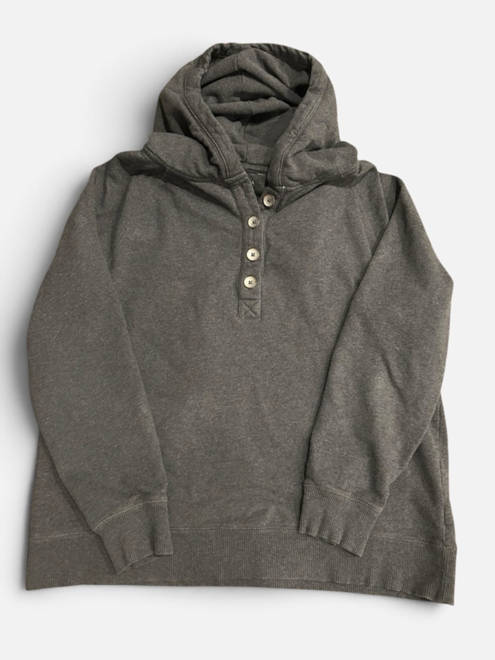 Gray Hooded Button Pullover Sweatshirt